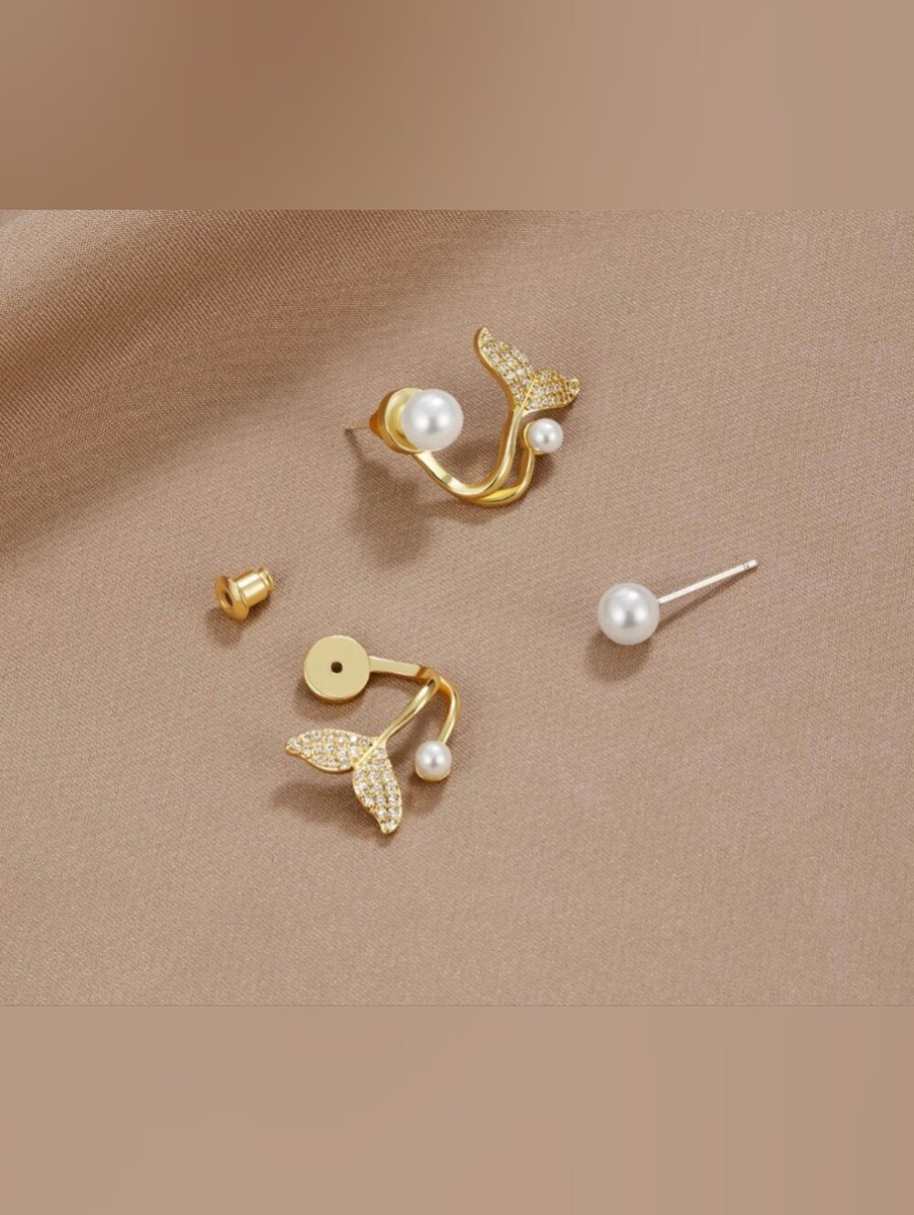 Gold Pearl Ear Cuff and Stud Earring Set - Elegant Women Jewelry 925 Post